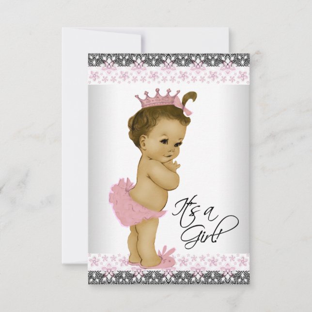 Vintage Pink and Grey Baby Girl Shower Invitation (Front)