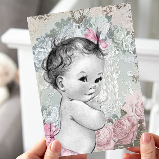 Vintage Pink and Grey Baby Girl Shower Invitation (Creator Uploaded)