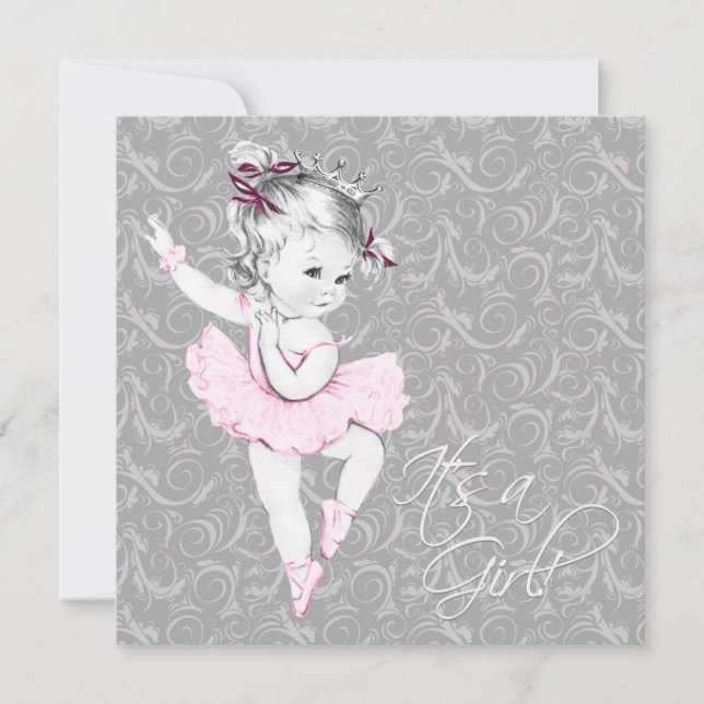 Vintage Pink and Grey Baby Shower Invitation (Front)