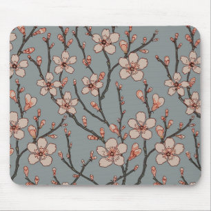 Vintage Pink and Grey Blossom Pattern Mouse Mat