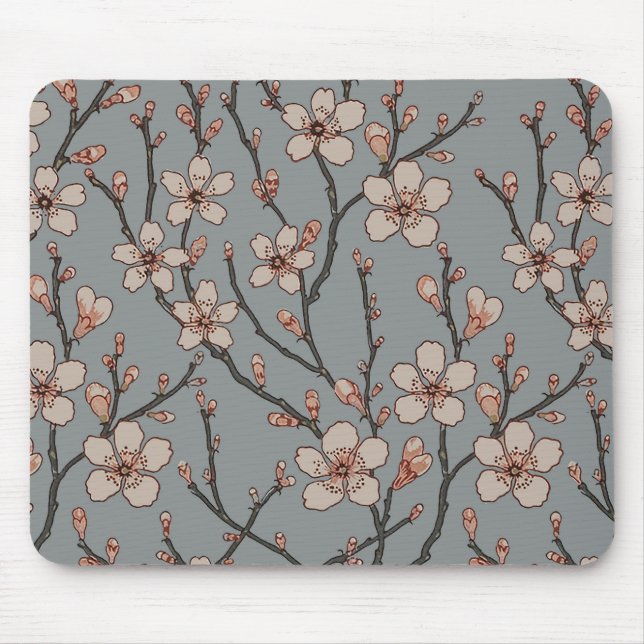 Vintage Pink and Grey Blossom Pattern Mouse Mat (Front)