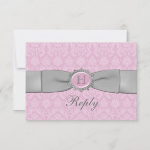 Vintage Pink and Grey Damask Reply Card