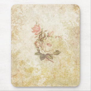 Vintage Pink and Ivory Rose Mouse Mat