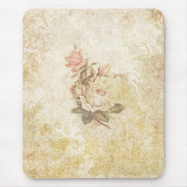 Vintage Pink and Ivory Rose Mouse Mat (Front)