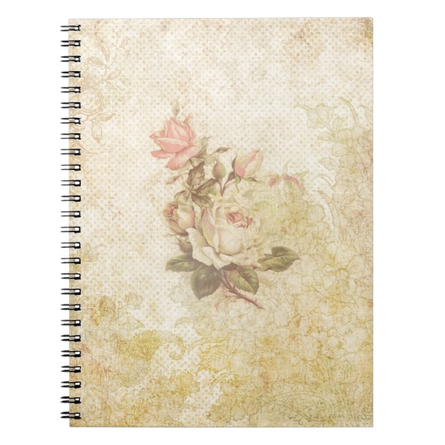 Vintage Pink and Ivory Rose Notebook (Front)