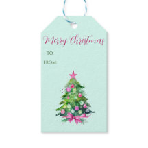 Vintage Pink and Mint Christmas Tree Gift Tag