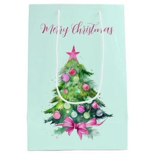 Vintage Pink and Mint Christmas Tree Medium Gift Bag