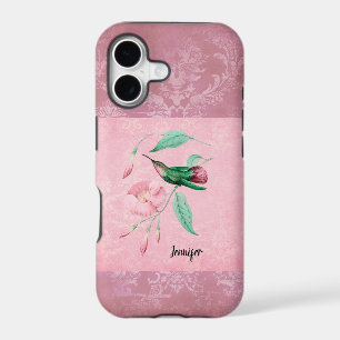Vintage Pink and Mint Hummingbird Damask