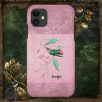 Vintage Pink and Mint Hummingbird Damask