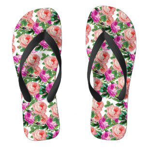 Vintage Pink And Purple Floral Rose Pattern Flip Flops