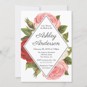 Vintage Pink and Red Rose Bridal Shower Invitation