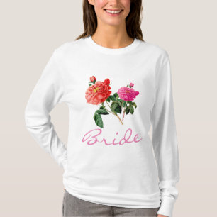 vintage pink and red rose flowers bride shirt. T-Shirt