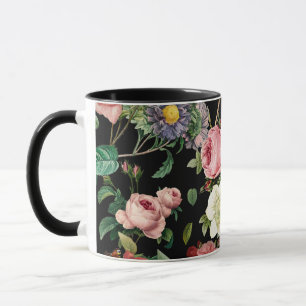 Vintage pink and red rose garden pattern mug