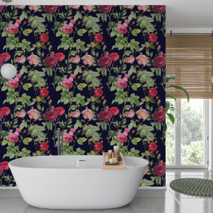 Vintage Pink And Red Roses On Dark Blue Wallpaper