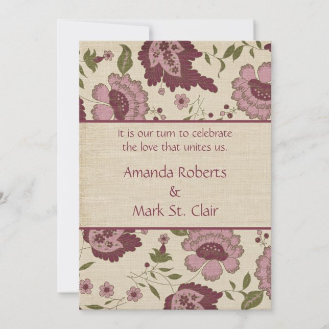 Vintage Pink and Tan Wedding Invitation (Front)