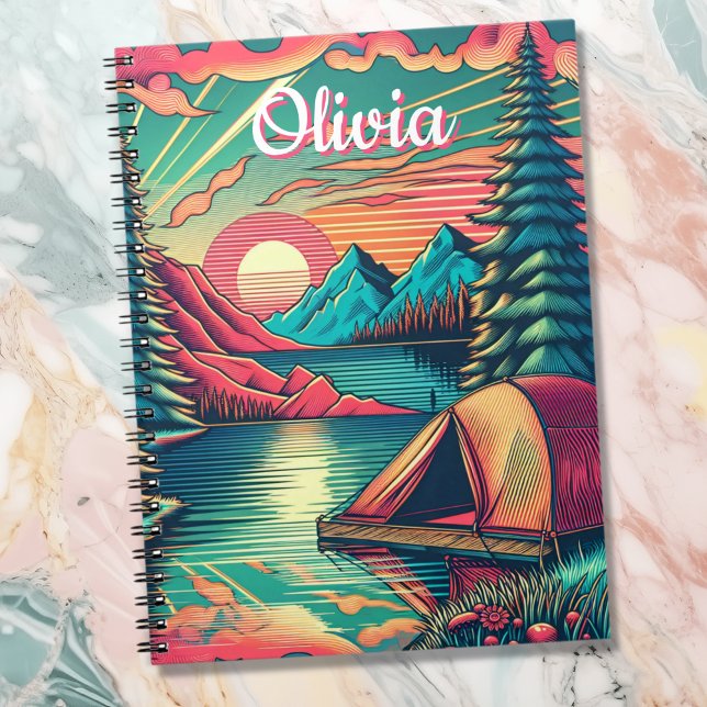 Vintage Pink and Teal Camping Personalised Notebook (Creator Uploaded)