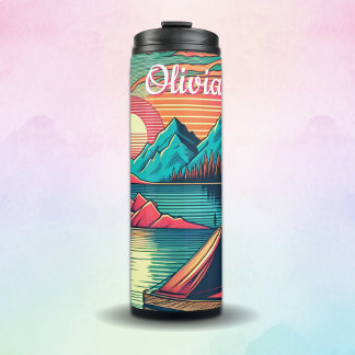 Vintage Pink and Teal Camping Personalised Thermal Tumbler