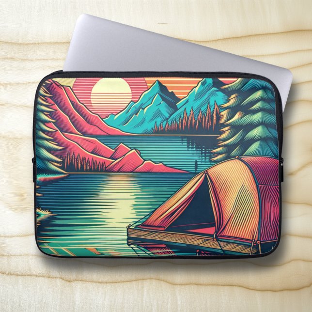Vintage Pink and Teal Camping Themed  Laptop Sleeve (Creator Uploaded)