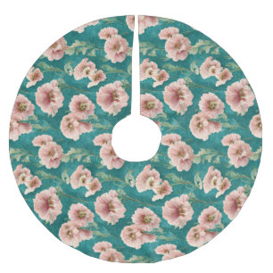 Vintage Pink and Teal Floral Pattern Design  Brushed Polyester Tree Skirt