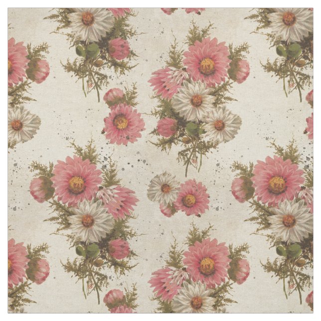 Vintage Pink and White Daisies Fabric (Swatch)