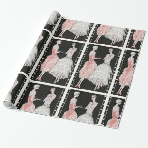 Vintage Pink and White Fashion Wrapping Paper