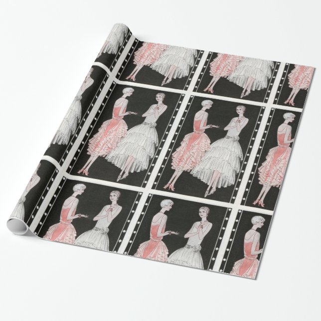 Vintage Pink and White Fashion Wrapping Paper (Unrolled)