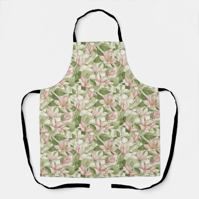 Vintage Pink and White Magnolias Apron (Front)