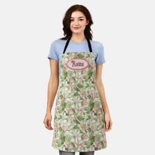 Vintage Pink and White Magnolias Personalised Apron