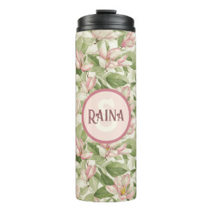 Vintage Pink and White Magnolias Personalised Thermal Tumbler