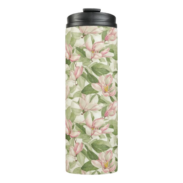 Vintage Pink and White Magnolias Thermal Tumbler (Front)