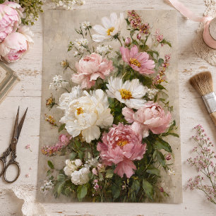 Vintage Pink and White Peony Bouquet Decoupage Tissue Paper