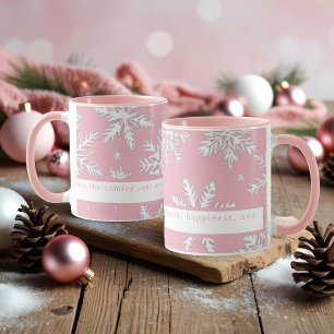 Vintage Pink and White Snowflakes Personalised Mug
