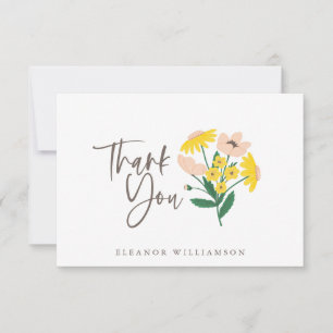 Vintage Pink and Yellow Floral Custom Shower Thank You Card