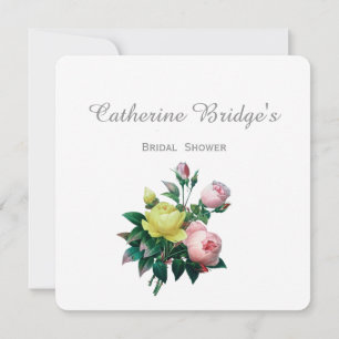 Vintage pink and yellow rose flowers bridal shower invitation