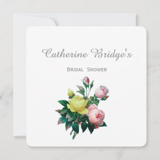 Vintage pink and yellow rose flowers bridal shower invitation