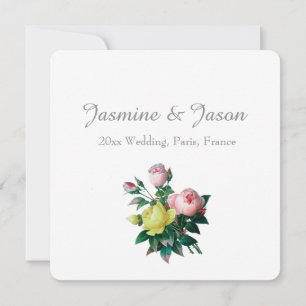 vintage pink and yellow rose flowers wedding invitation