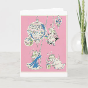 Vintage Pink Angels Christmas Card