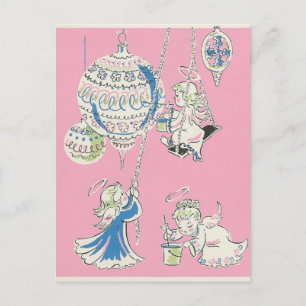 Vintage Pink Angels Christmas Card