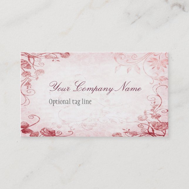 Vintage Pink Antique Floral Business Card (Front)