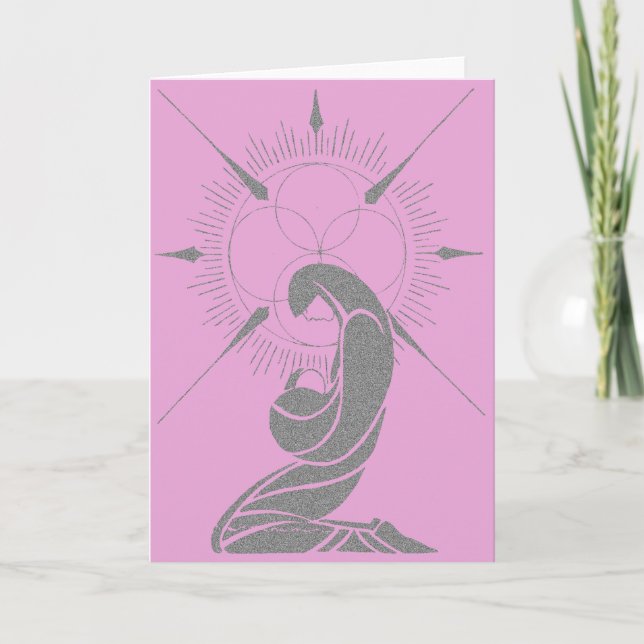 Vintage Pink Art Deco Virgin Mary Holiday Card (Front)