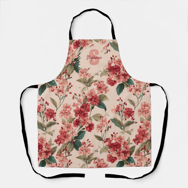 Vintage Pink Azalea Floral Pattern – Classic Apron (Front)