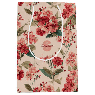 Vintage Pink Azalea Floral Pattern – Classic Medium Gift Bag