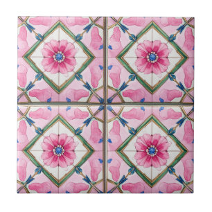 Vintage Pink Azulejo with Diamond Geometry Tile