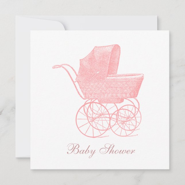 Vintage Pink Baby Carriage Baby Girl Shower Invitation (Front)