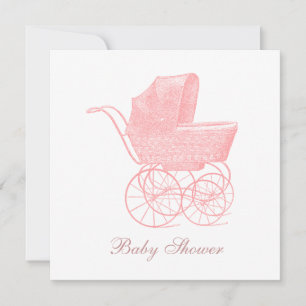 Vintage Pink Baby Carriage Baby Girl Shower Invitation