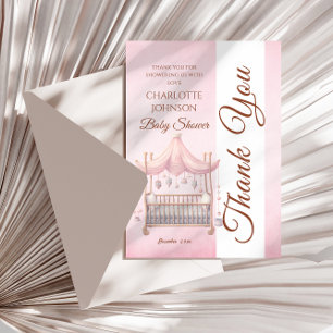 Vintage Pink Baby Cradle Baby Shower Thank You Card