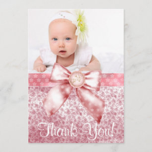 Vintage Pink Baby Girl Photo Thank You Card