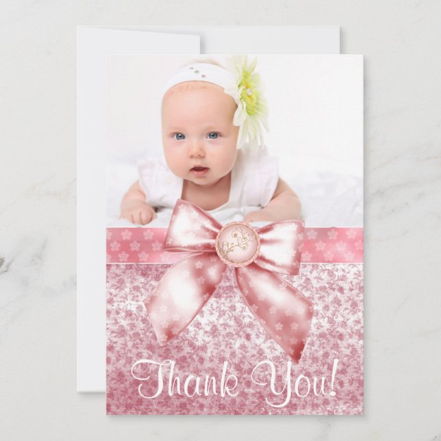 Vintage Pink Baby Girl Photo Thank You Card (Front)
