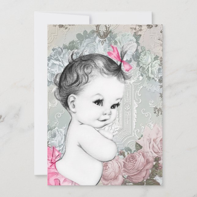 Vintage Pink Baby Girl Shower Invitation (Front)