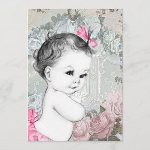 Vintage Pink Baby Girl Shower Invitation